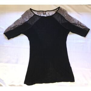 Free People Shirt Floral Sheer Mesh Back Solid Front Size XS